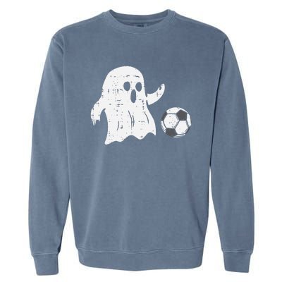 Ghost Playing Soccer Funny Football Halloween Costume Sports Garment-Dyed Sweatshirt