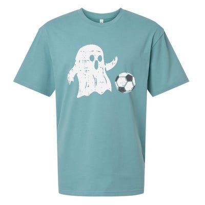 Ghost Playing Soccer Funny Football Halloween Costume Sports Sueded Cloud Jersey T-Shirt