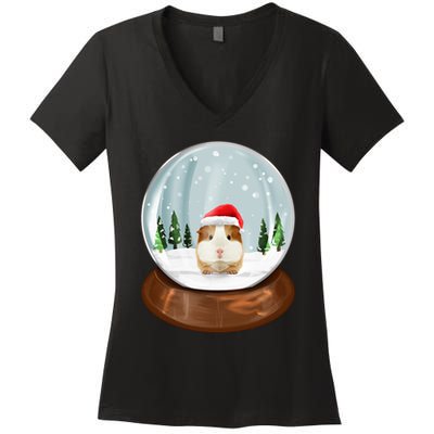 Guinea Pig Snow Globe Xmas Pjs Outfit Funny Christmas Long Sleeve Women's V-Neck T-Shirt