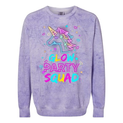 Glow Party Squad Unicorn 80s Retro Costume Birthday Squad Colorblast Crewneck Sweatshirt