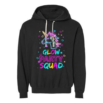 Glow Party Squad Unicorn 80s Retro Costume Birthday Squad Garment-Dyed Fleece Hoodie