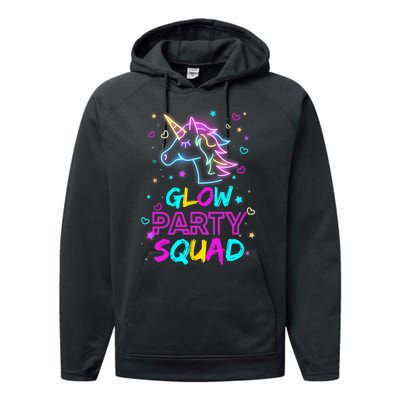 Glow Party Squad Unicorn 80s Retro Costume Birthday Squad Performance Fleece Hoodie