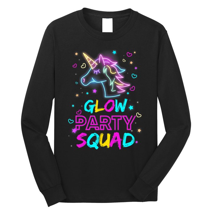 Glow Party Squad Unicorn 80s Retro Costume Birthday Squad Long Sleeve Shirt