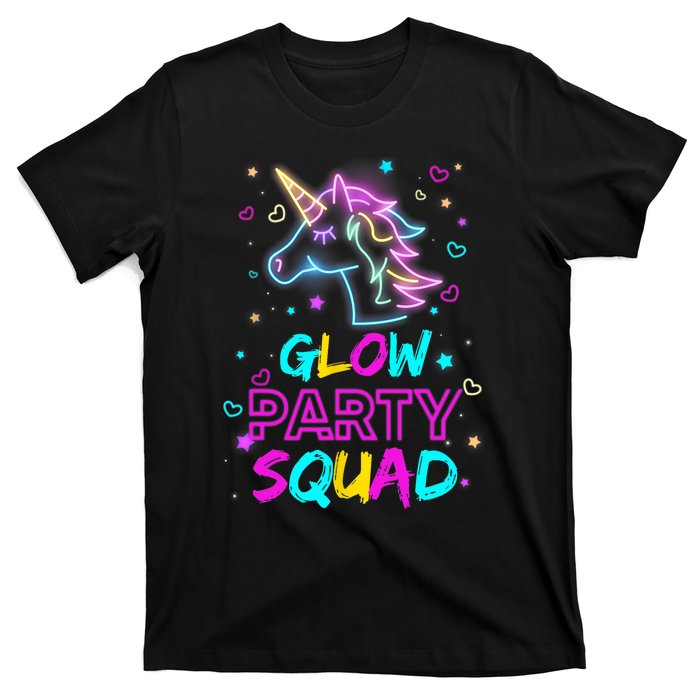 Glow Party Squad Unicorn 80s Retro Costume Birthday Squad T-Shirt