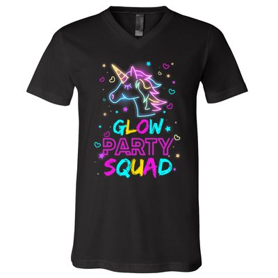 Glow Party Squad Unicorn 80s Retro Costume Birthday Squad V-Neck T-Shirt