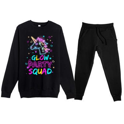 Glow Party Squad Unicorn 80s Retro Costume Birthday Squad Premium Crewneck Sweatsuit Set