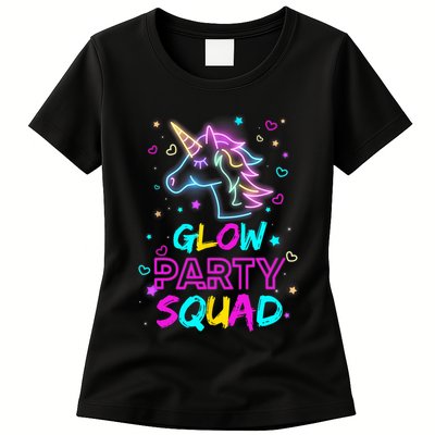 Glow Party Squad Unicorn 80s Retro Costume Birthday Squad Womens T-Shirt