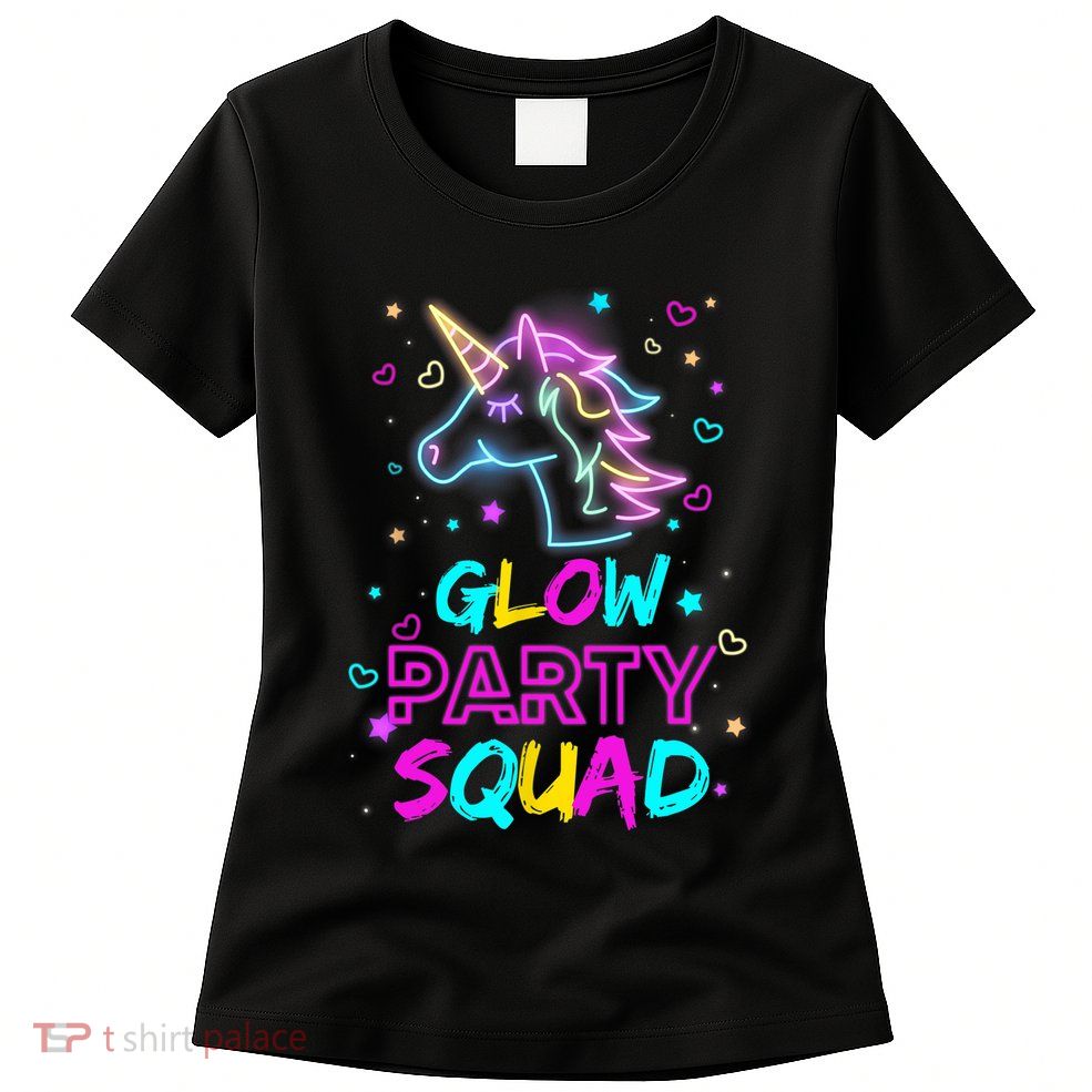 Glow Party Squad Unicorn 80s Retro Costume Birthday Squad Womens T-Shirt