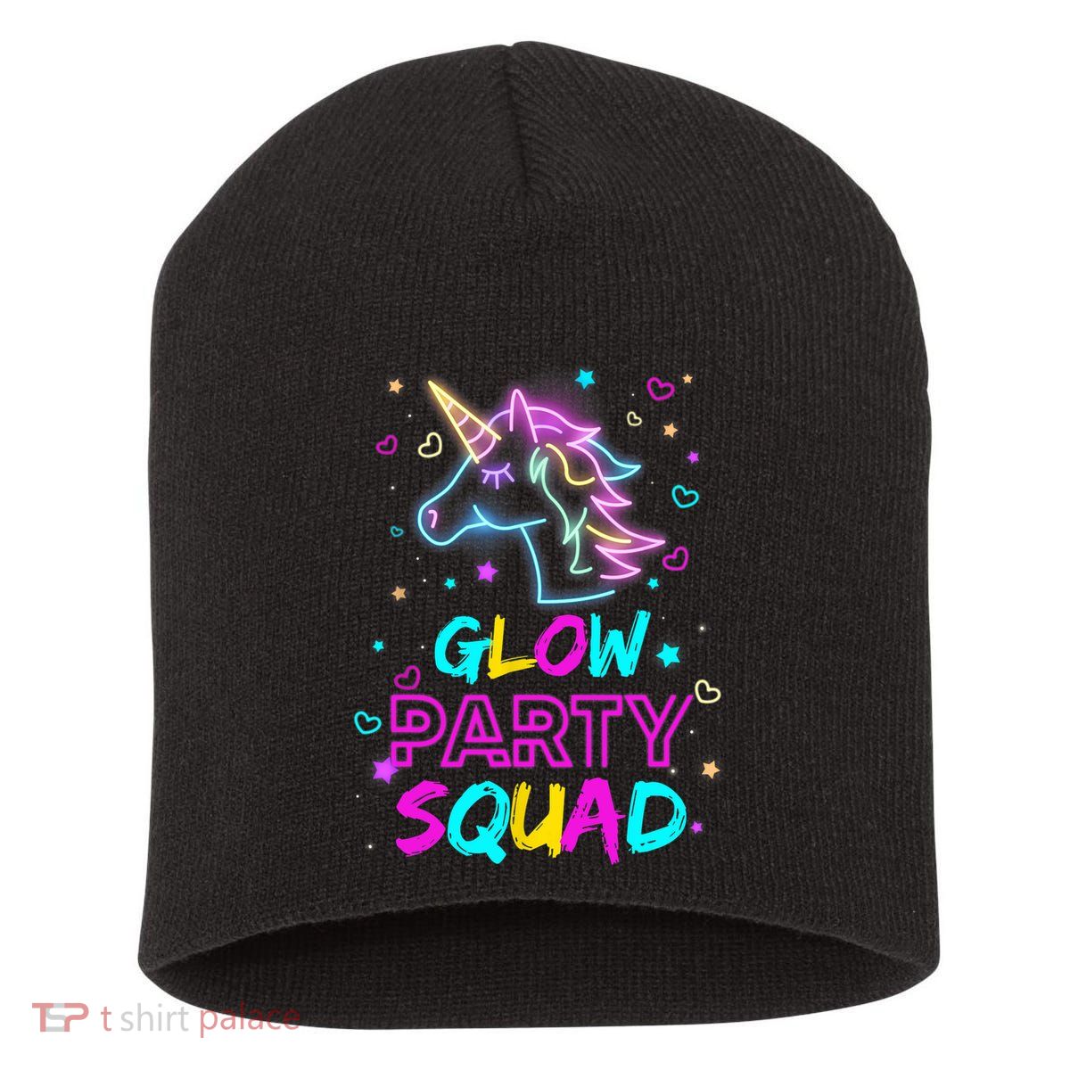 Glow Party Squad Unicorn 80s Retro Costume Birthday Squad Short Acrylic Beanie