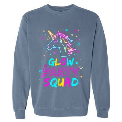 Glow Party Squad Unicorn 80s Retro Costume Birthday Squad Garment-Dyed Sweatshirt