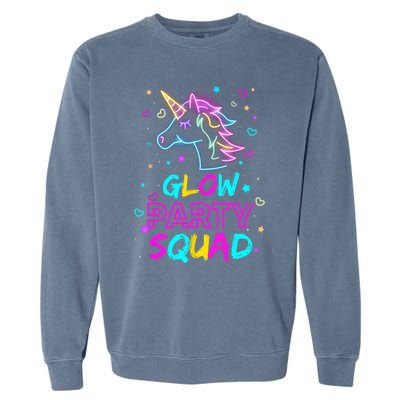 Glow Party Squad Unicorn 80s Retro Costume Birthday Squad Garment-Dyed Sweatshirt