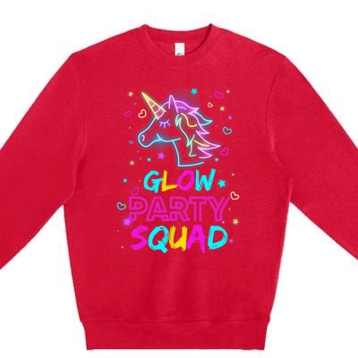 Glow Party Squad Unicorn 80s Retro Costume Birthday Squad Premium Crewneck Sweatshirt