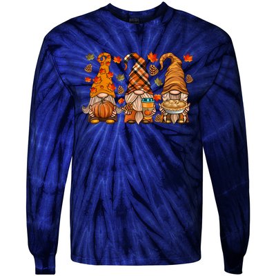 Gnomes Pumpkin Spice Coffee Latte Fall Autumn Thanksgiving Tie-Dye Long Sleeve Shirt