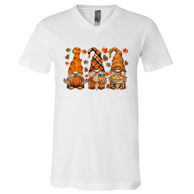 Gnomes Pumpkin Spice Coffee Latte Fall Autumn Thanksgiving V-Neck T-Shirt