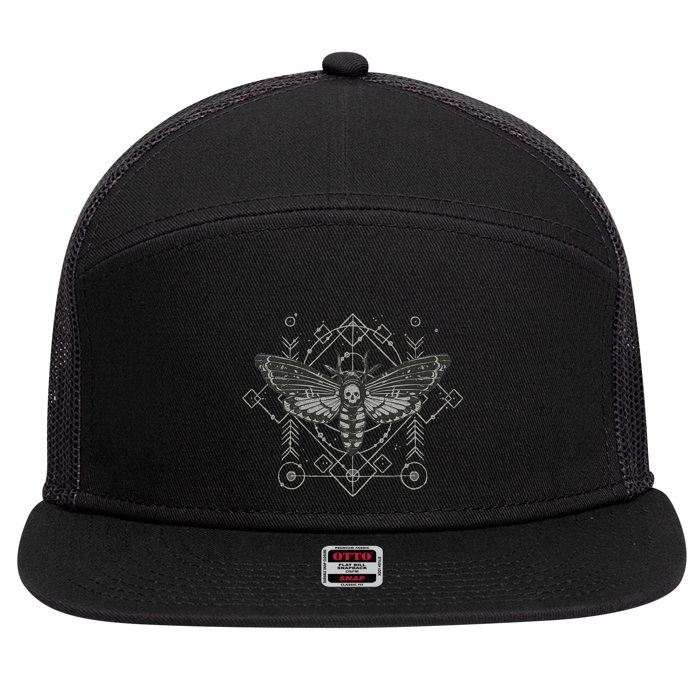 Goth Pagan Skull Occult Aesthetic Mystic Death Moth 7 Panel Mesh Trucker Snapback Hat