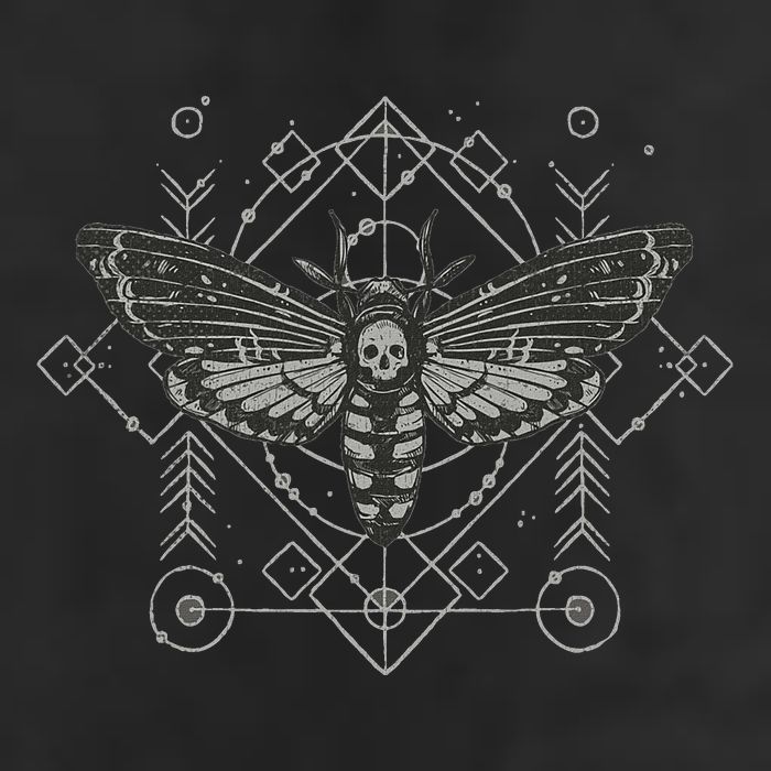 Goth Pagan Skull Occult Aesthetic Mystic Death Moth 7 Panel Mesh Trucker Snapback Hat