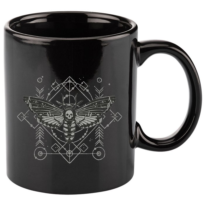 Goth Pagan Skull Occult Aesthetic Mystic Death Moth 11oz C Handle Ceramic Mug