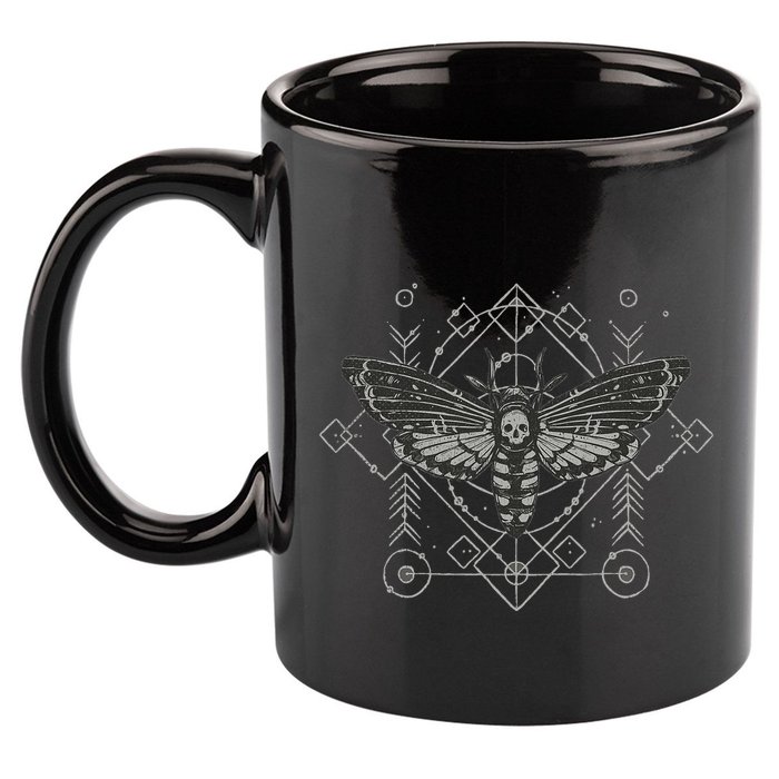 Goth Pagan Skull Occult Aesthetic Mystic Death Moth 11oz C Handle Ceramic Mug