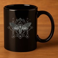 Goth Pagan Skull Occult Aesthetic Mystic Death Moth 11oz C Handle Ceramic Mug
