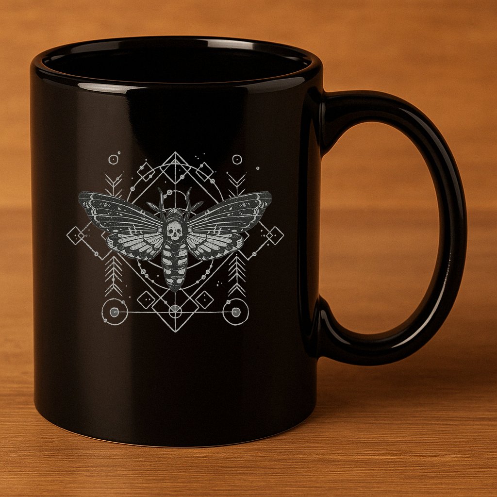 Goth Pagan Skull Occult Aesthetic Mystic Death Moth 11oz C Handle Ceramic Mug