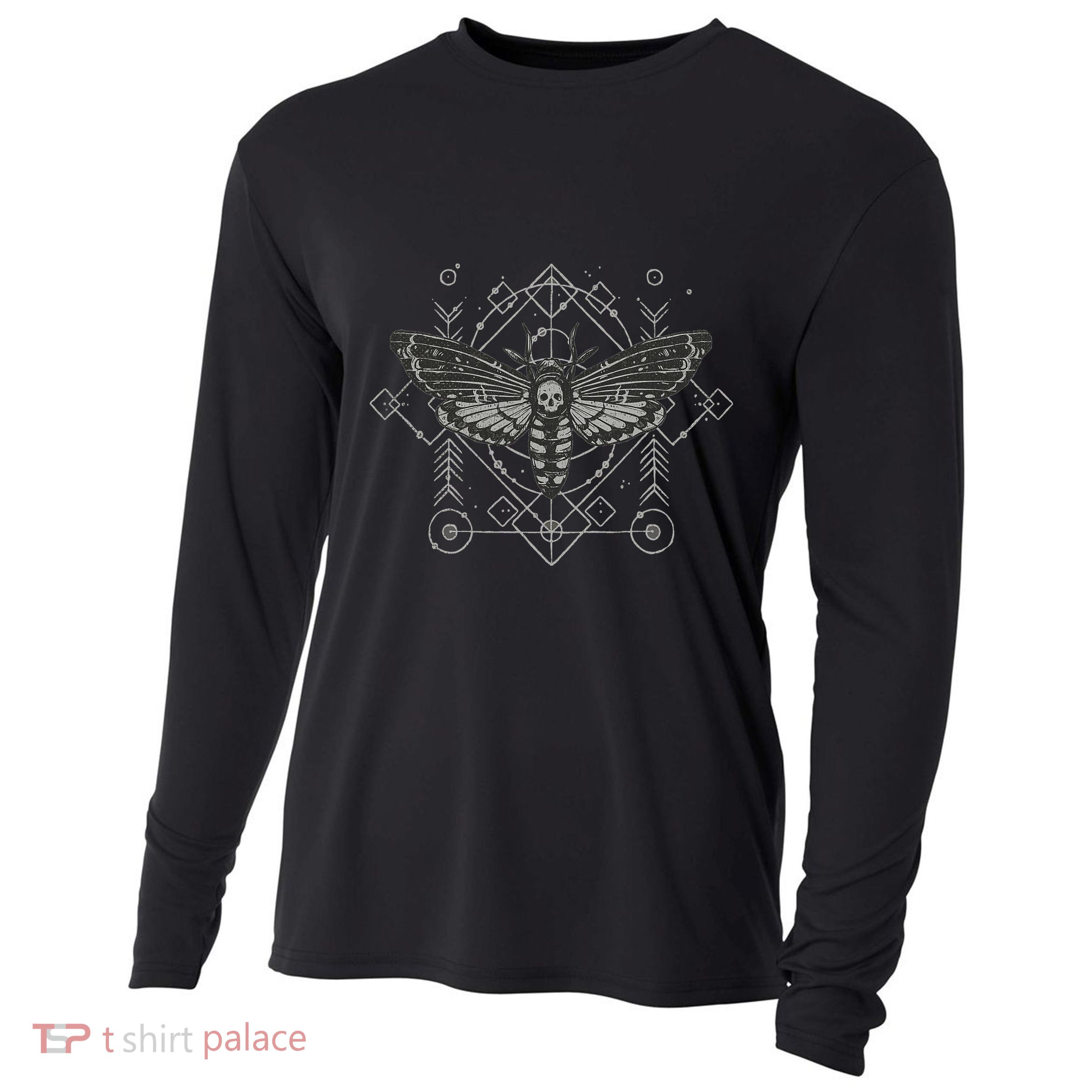 Goth Pagan Skull Occult Aesthetic Mystic Death Moth Cooling Performance Long Sleeve Crew