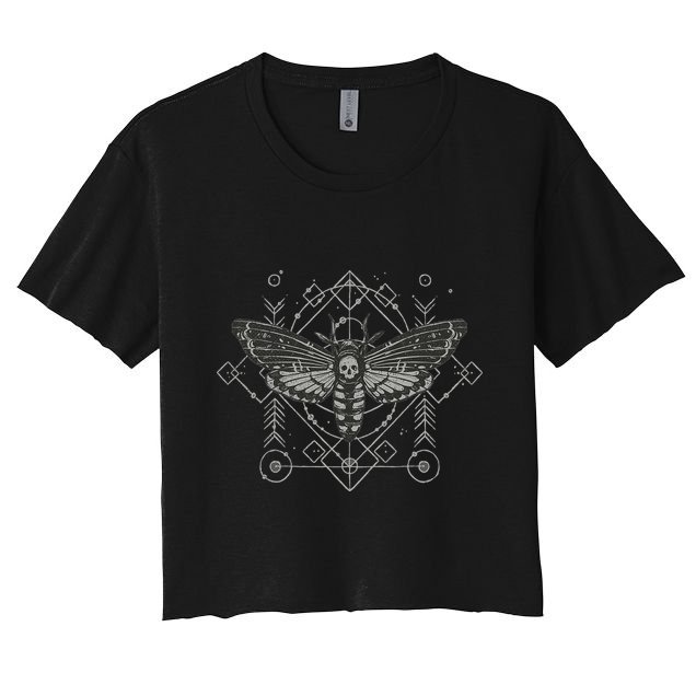 Goth Pagan Skull Occult Aesthetic Mystic Death Moth Crop Top