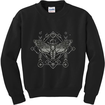 Goth Pagan Skull Occult Aesthetic Mystic Death Moth Kids Sweatshirt