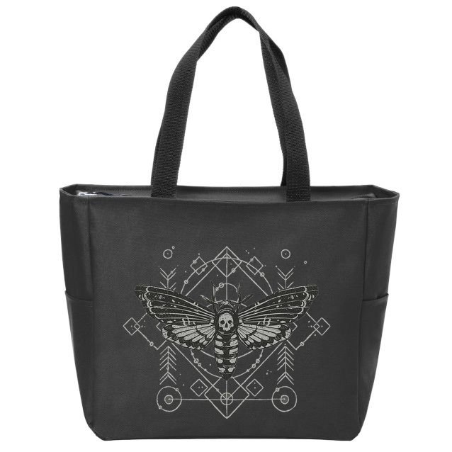 Goth Pagan Skull Occult Aesthetic Mystic Death Moth Zip Tote Bag