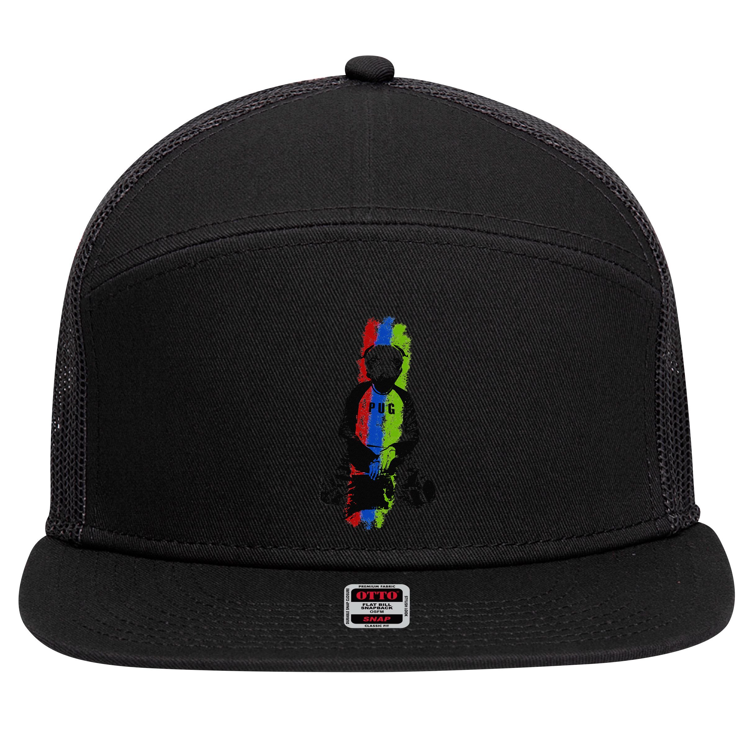 Good Pug Sitting Art 7 Panel Mesh Trucker Snapback Hat