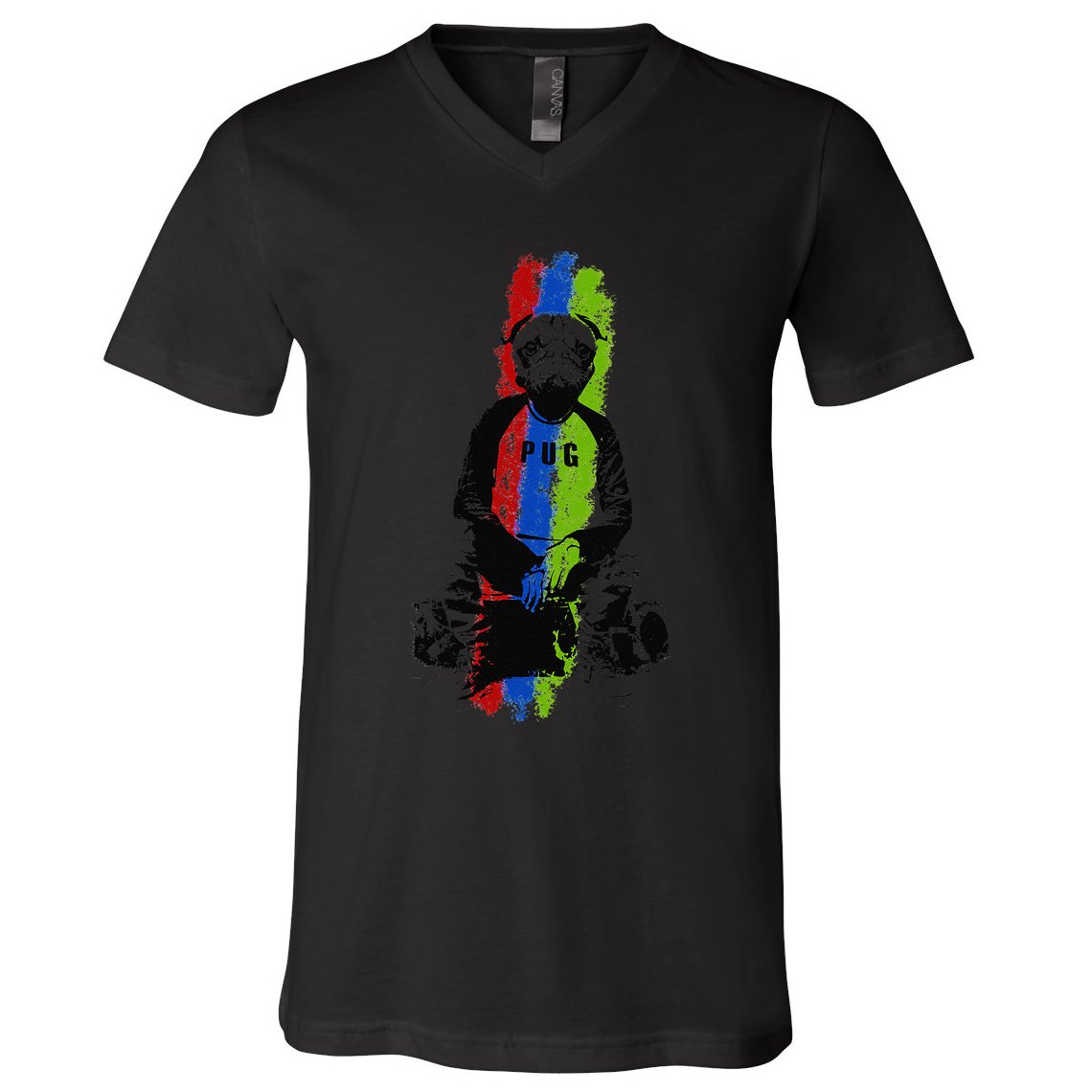 Good Pug Sitting Art V-Neck T-Shirt