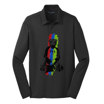 Good Pug Sitting Art Silk Touch Performance Long Sleeve Polo