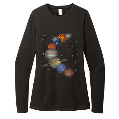 Galaxy Planets Sun Universe Outer Space Science Womens CVC Long Sleeve Shirt