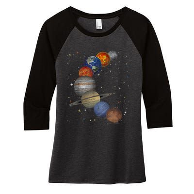 Galaxy Planets Sun Universe Outer Space Science Women's Tri-Blend 3/4-Sleeve Raglan Shirt