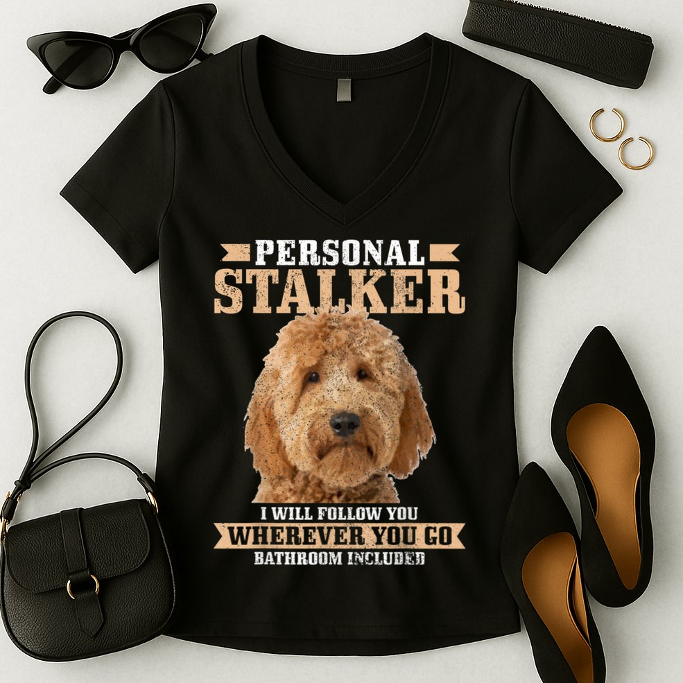 Goldendoodle Personal Stalker Funny Golden Doodle Mom Women's V-Neck T-Shirt