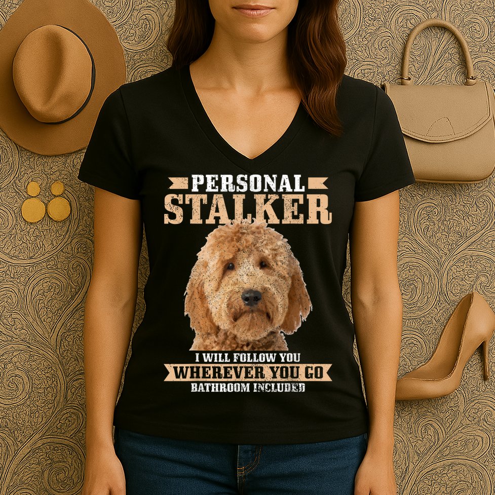 Goldendoodle Personal Stalker Funny Golden Doodle Mom Women's V-Neck T-Shirt