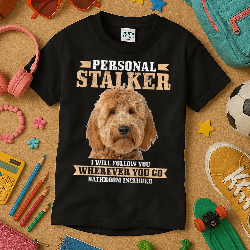 Goldendoodle Personal Stalker Funny Golden Doodle Mom Kids T-Shirt