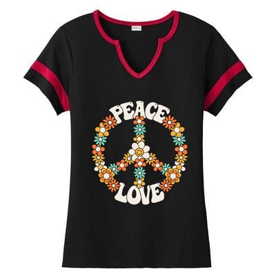 Groovy Peace Sign Love Costume for 60s 70s Theme Party Ladies Halftime Notch Neck Tee