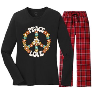 Groovy Peace Sign Love Costume for 60s 70s Theme Party Women's Long Sleeve Flannel Pajama Set 