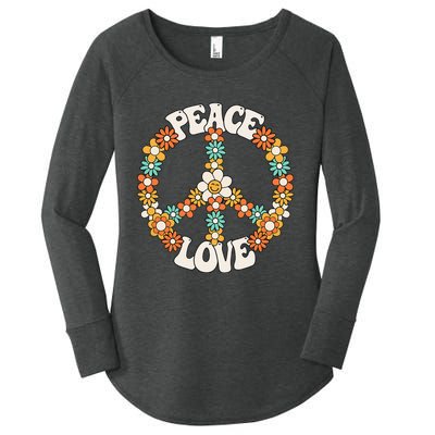 Groovy Peace Sign Love Costume for 60s 70s Theme Party Women's Perfect Tri Tunic Long Sleeve Shirt