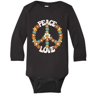 Groovy Peace Sign Love Costume for 60s 70s Theme Party Baby Long Sleeve Bodysuit