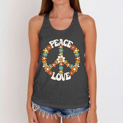 Groovy Peace Sign Love Costume for 60s 70s Theme Party Women's Knotted Racerback Tank