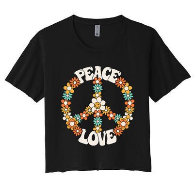 Groovy Peace Sign Love Costume for 60s 70s Theme Party Women's Crop Top Tee