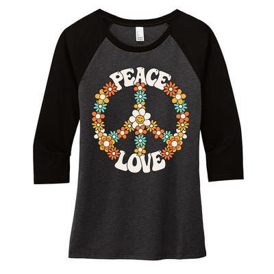 Groovy Peace Sign Love Costume for 60s 70s Theme Party Women's Tri-Blend 3/4-Sleeve Raglan Shirt