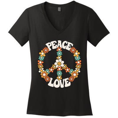 Groovy Peace Sign Love Costume for 60s 70s Theme Party Women's V-Neck T-Shirt