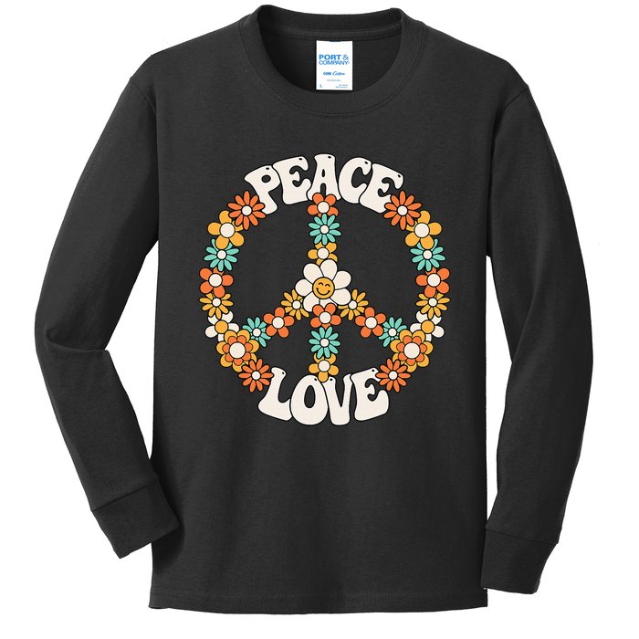 Groovy Peace Sign Love Costume for 60s 70s Theme Party Kids Long Sleeve Shirt