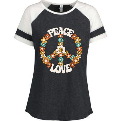 Groovy Peace Sign Love Costume for 60s 70s Theme Party Enza Ladies Jersey Colorblock Tee