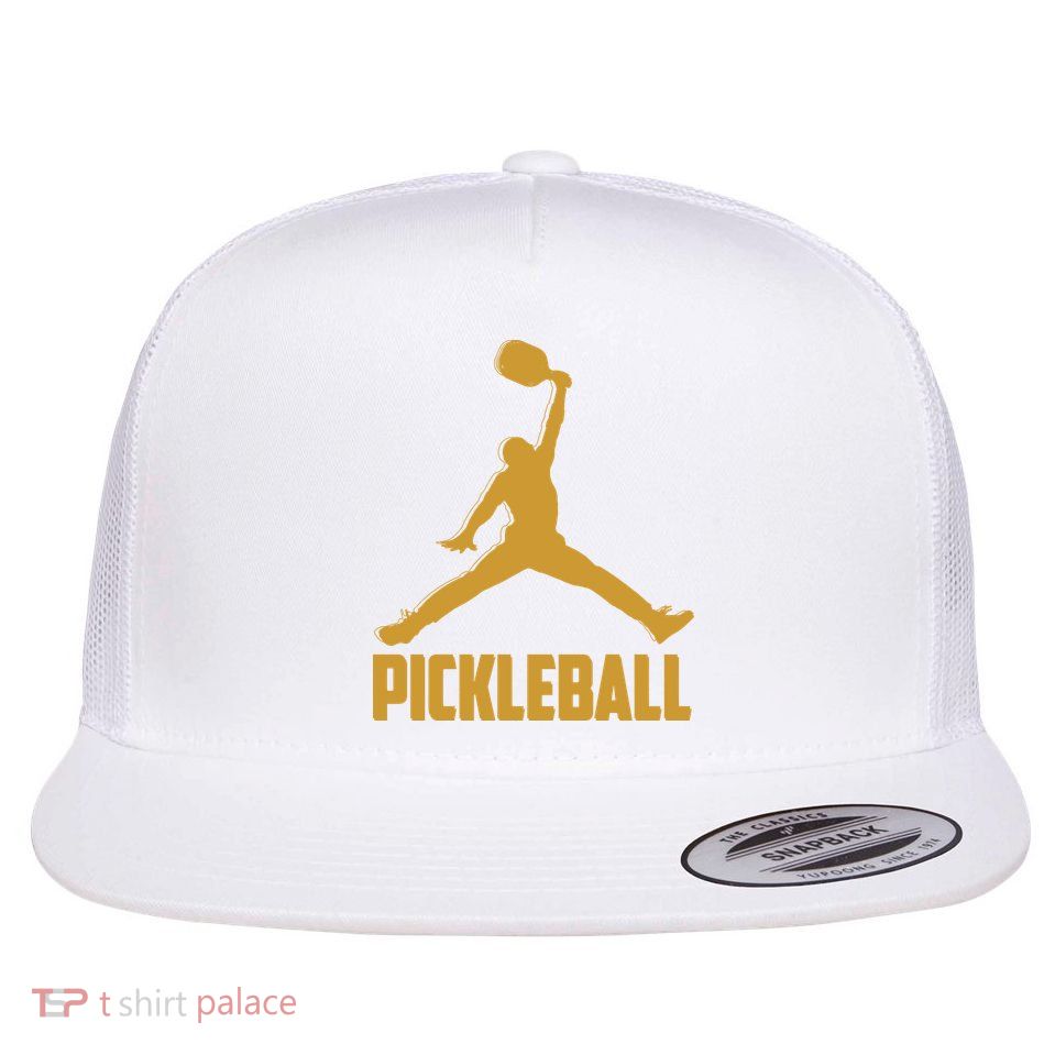 Gold Pickleball Sports Logo Flat Bill Trucker Hat