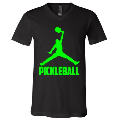 Green Pickleball Sports Logo V-Neck T-Shirt