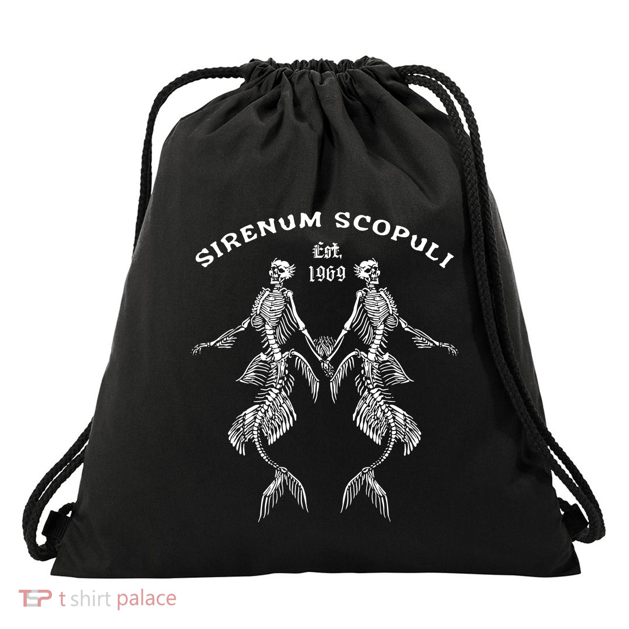 Goth Punk Siren Mermaid Skeleton Sirenum Scopuli Skull Drawstring Bag