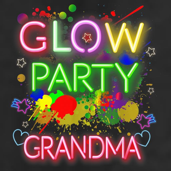 Glow Party Squad Grandma Paint Splatter Glow Party Matching 7 Panel Mesh Trucker Snapback Hat